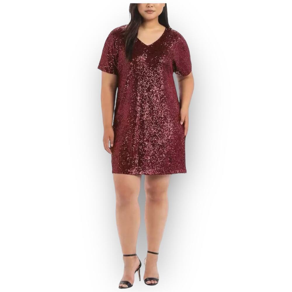 Hilary Radley Sequin Shift Dress Women L Red Wine NWT